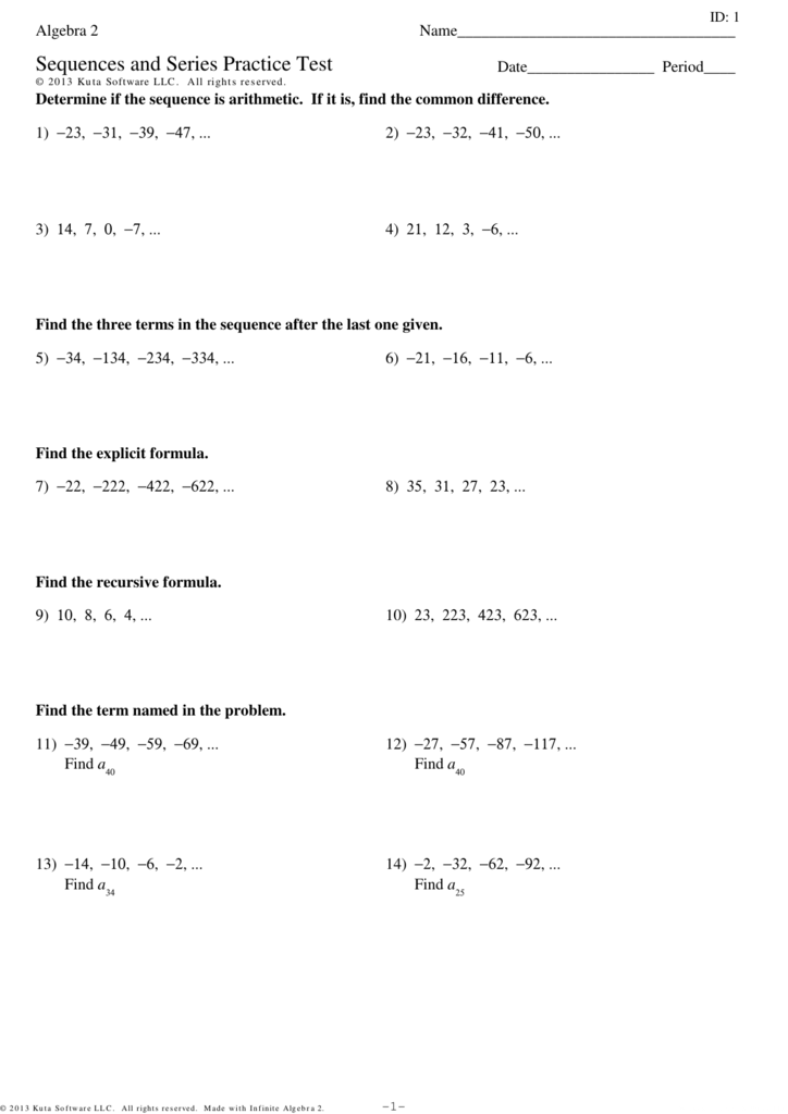 Algebra 2 Sequences And Series Practice Test