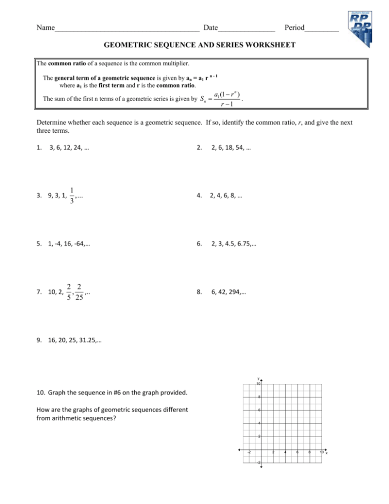 finding recursive formula of geometric sequence worksheet