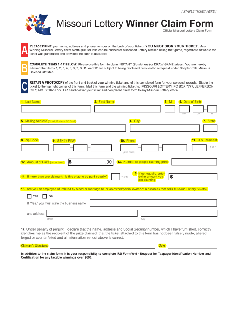 Printable Florida Lottery Claim Form Printable Forms Free Online