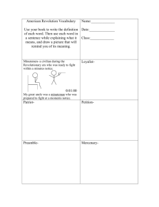 American Revolution Vocabulary Use your book to write the