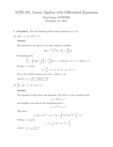 MTH 165: Linear Algebra with Differential Equations