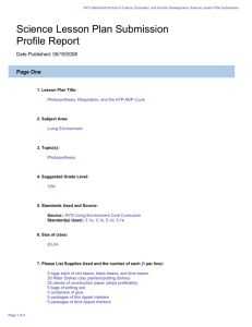 Science Lesson Plan Submission Profile Report