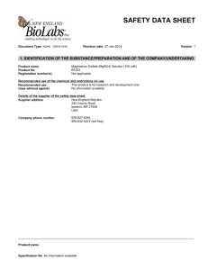 Safety Data Sheet for Magnesium Sulfate (MgSO4) Solution (100