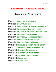 BanBury Catering Menu Table of Contents