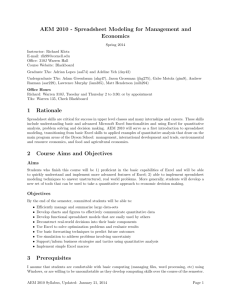 AEM 2010 - Spreadsheet Modeling for Management and Economics