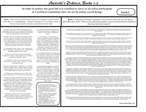 Chart on Aristotle's Politics Books 1-2