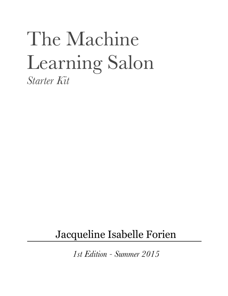 Pdf The Machine Learning Salon