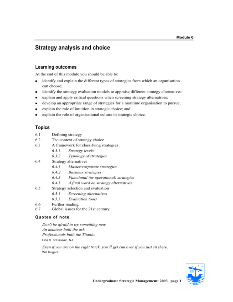 Strategy Analysis And Choice