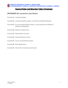 General Order and Directive Table of Contents