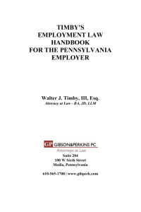 Timby's Employment Law Basics for the Pennsylvania Employer