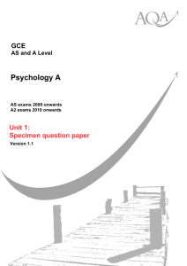 GCE Psychology A Unit 1 Specimen Question Paper