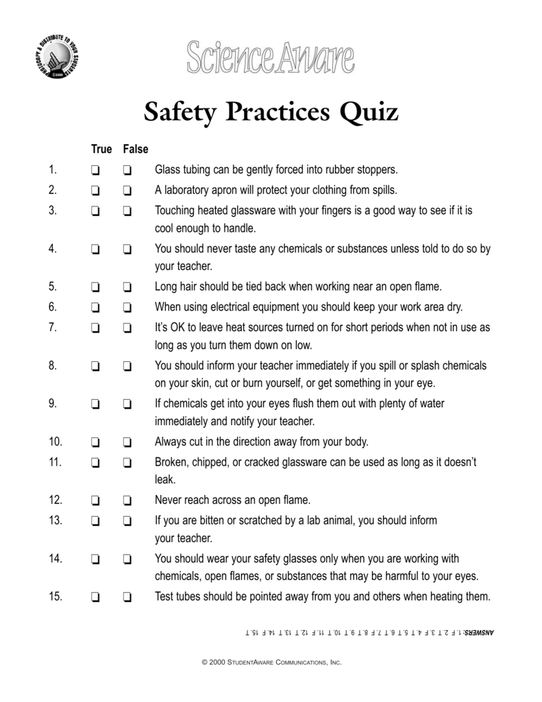 Printable Workplace Safety Quiz With Answers
