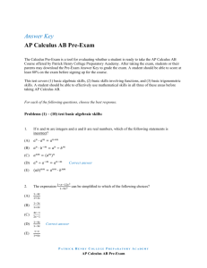 Answer Key AP Calculus AB Pre-Exam