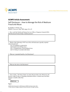 ACMPE Article Assessment: Self Disclosure – How to Manage the