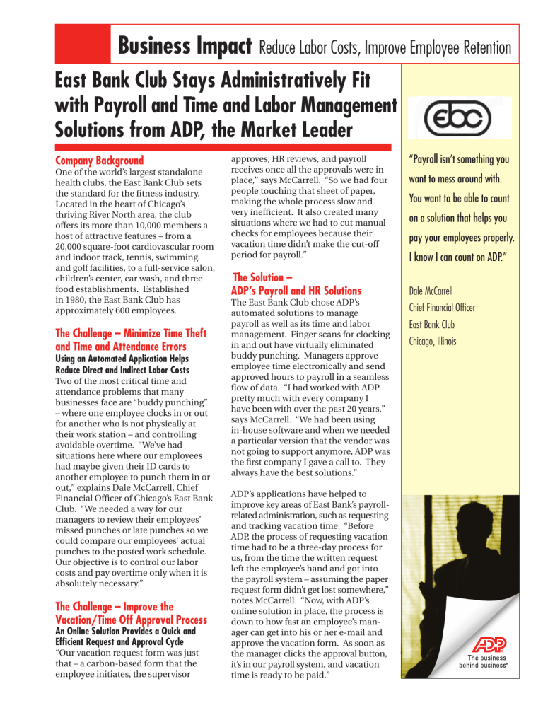 East Bank Club Stays Administratively Fit With Payroll