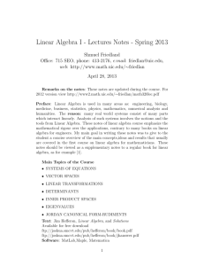 Linear Algebra I - Lectures Notes