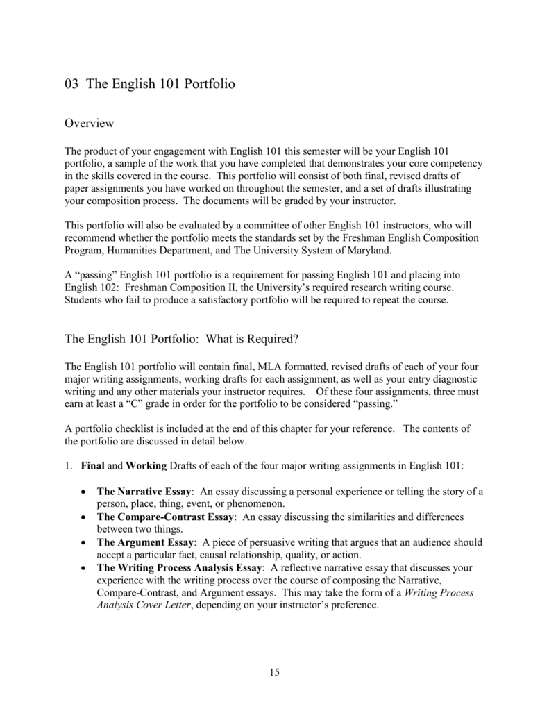 english 101 portfolio cover letter example