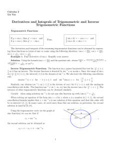 Derivatives and Integrals of Trigonometric and Inverse Trigonometric