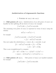 Antiderivatives of trigonometric functions 1. Powers of sin(x) or cos(x