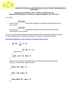 Antiderivatives and Indefinite Integrals of Some Transcendental