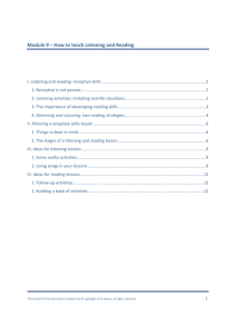 Module 9 – How to teach Listening and Reading