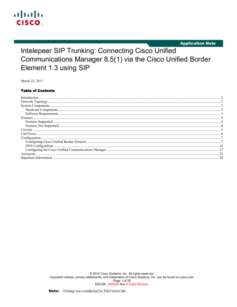 Intelepeer Sip Trunking Connecting Cisco Unified 5937