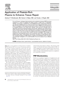 Application of Platelet-Rich Plasma to Enhance Tissue Repair