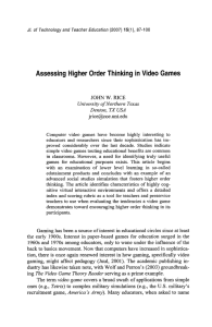 Assessing Higher Order Thinking in Video Games