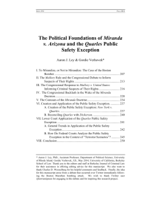 The Political Foundations of Miranda v. Arizona and the Quarles