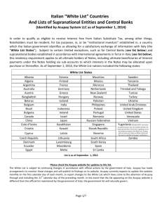 Italian “White List” Countries And Lists of Supranational Entities and