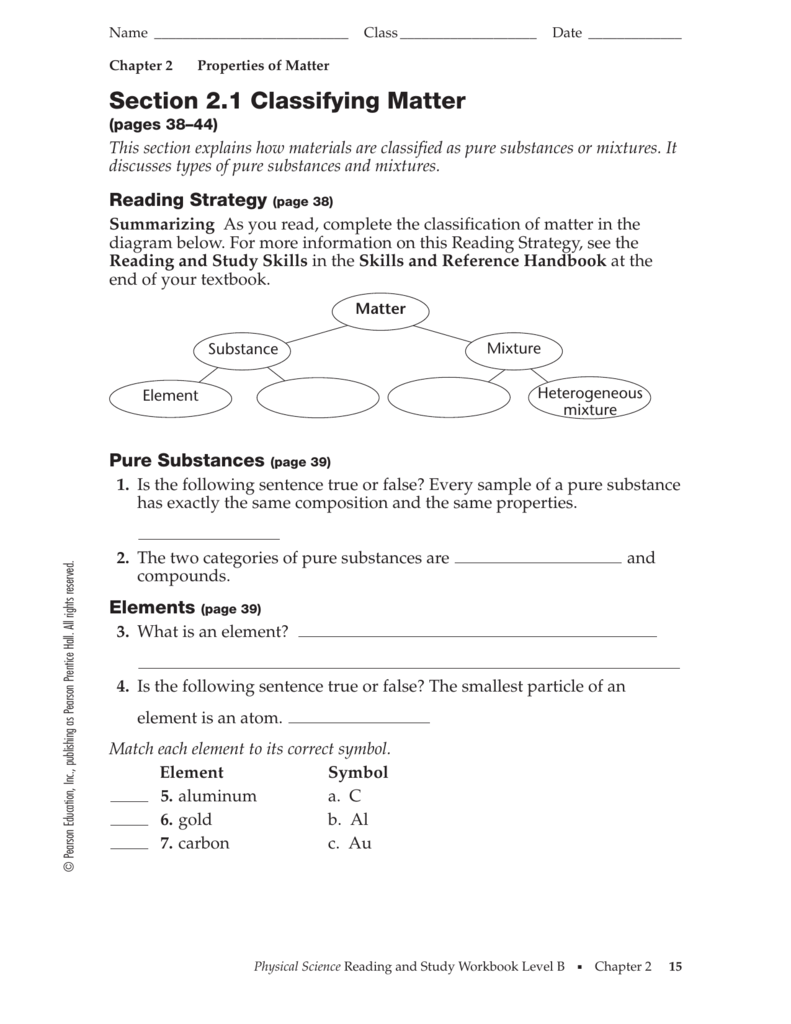 Classification Of Matter Worksheet Answers