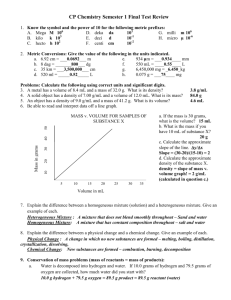 CP Chemistry Semester 1 Final Test Review