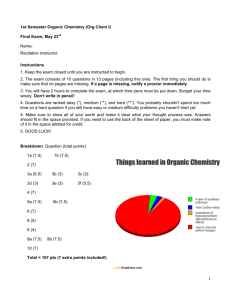 1 1st Semester Organic Chemistry (Org Chem I) Final Exam, May