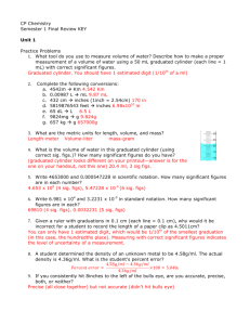 CP Chemistry Semester 1 Final Review KEY Unit 1 Practice