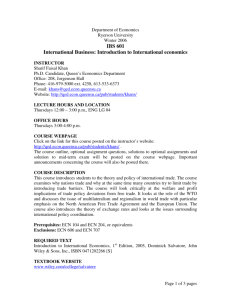 IBS 601 International Business: Introduction to International economics