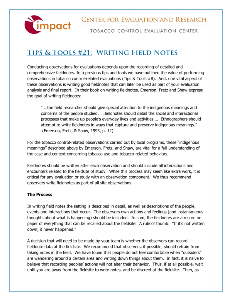 Tips & Tools #28: Writing Field Notes