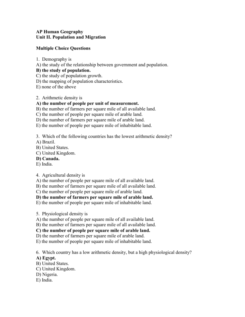 Ap Human Geography Unit Ii Population And Migration