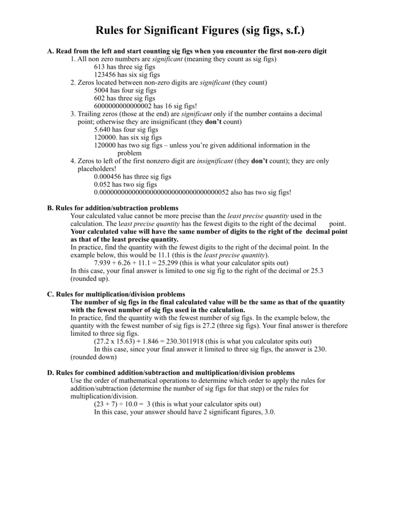 Rules For Significant Figures Sig Figs Sf