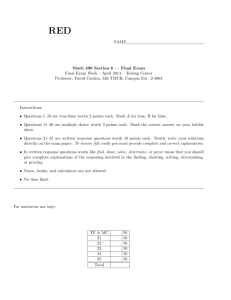 NAME Math 290 Section 6 — Final Exam Final Exam Week – April
