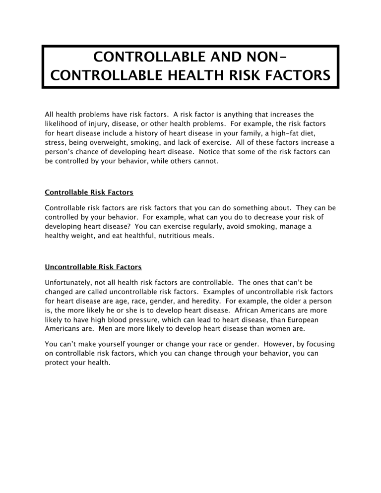 what-are-the-major-controllable-risk-factors-for-contracting-infectious