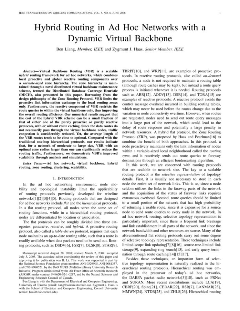 Hybrid Routing in Ad Hoc Networks with a