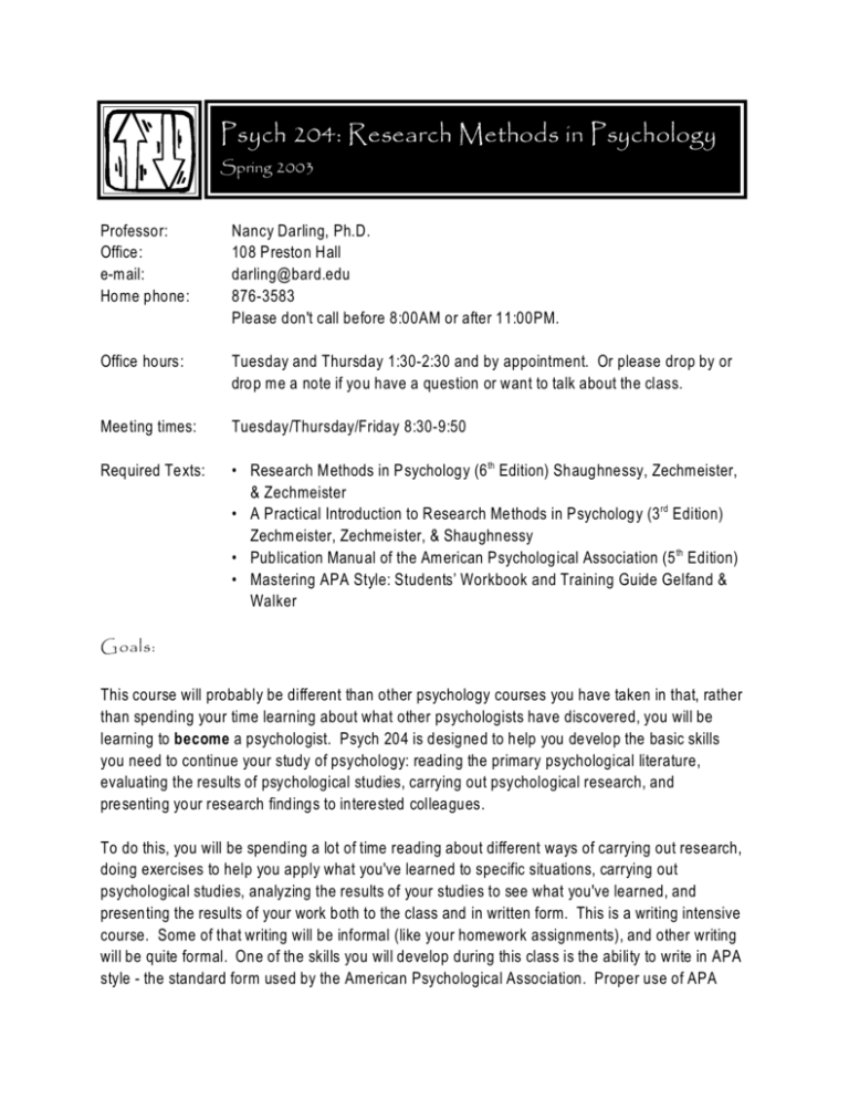 Psych 204 Research Methods In Psychology Psych 204 Research Methods In Psychology