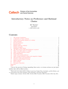 Introductory Notes on Preference and Rational Choice Contents