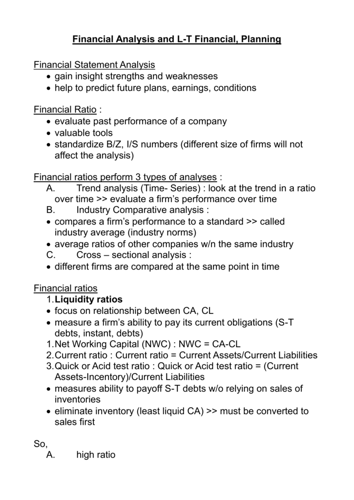 Financial Analysis And L T Financial Planning Financial Statement