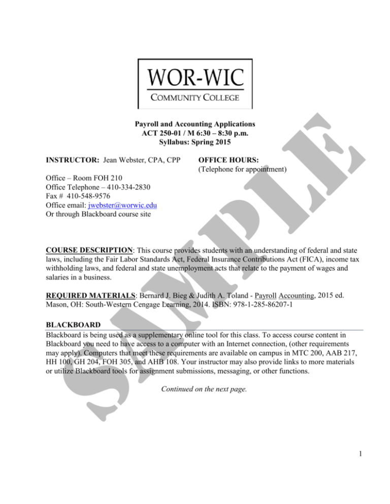 Payroll and Accounting Applications ACT 250