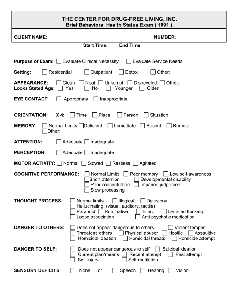 Mental Status Exam Template Printable