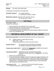 Cell Theory HISTORICAL DEVELOPMENT OF CELL THEORY