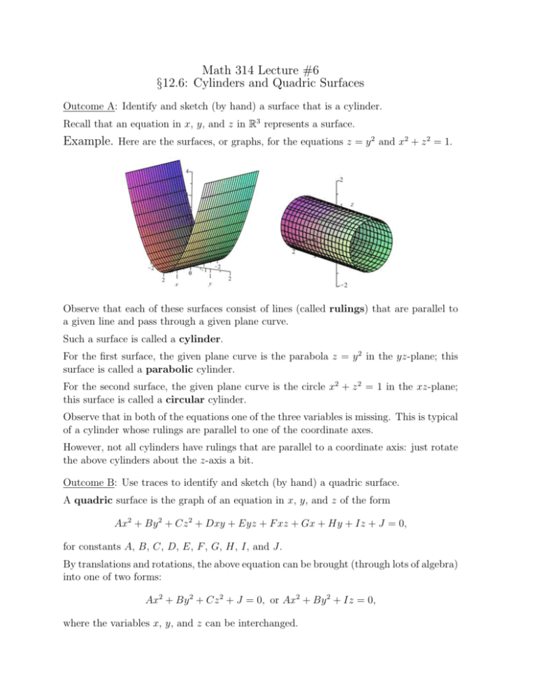 Calculus III 11.06 Surfaces in Three Dimensions - University