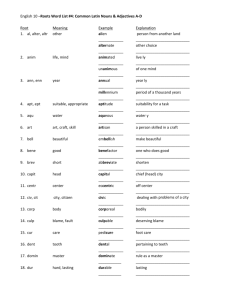 English 10 –Roots Word List #4: Common Latin Nouns & Adjectives