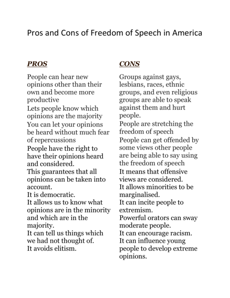freedom of speech pros and cons essay